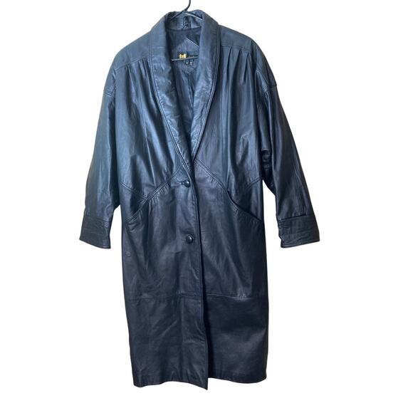 Vintage 80's Real 100%‎ Leather Midi Coal Size M Black - Picture 1 of 10